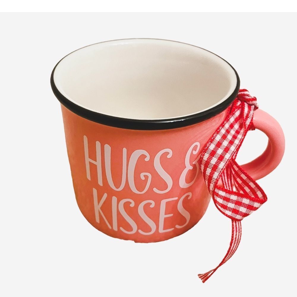 Hugs and Kisses" Mini Coffee Mug, Ceramic Farmhouse Valentine's Day